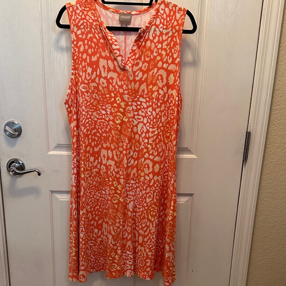 Chico's Vibrant Orange and White Sleeveless Dress
